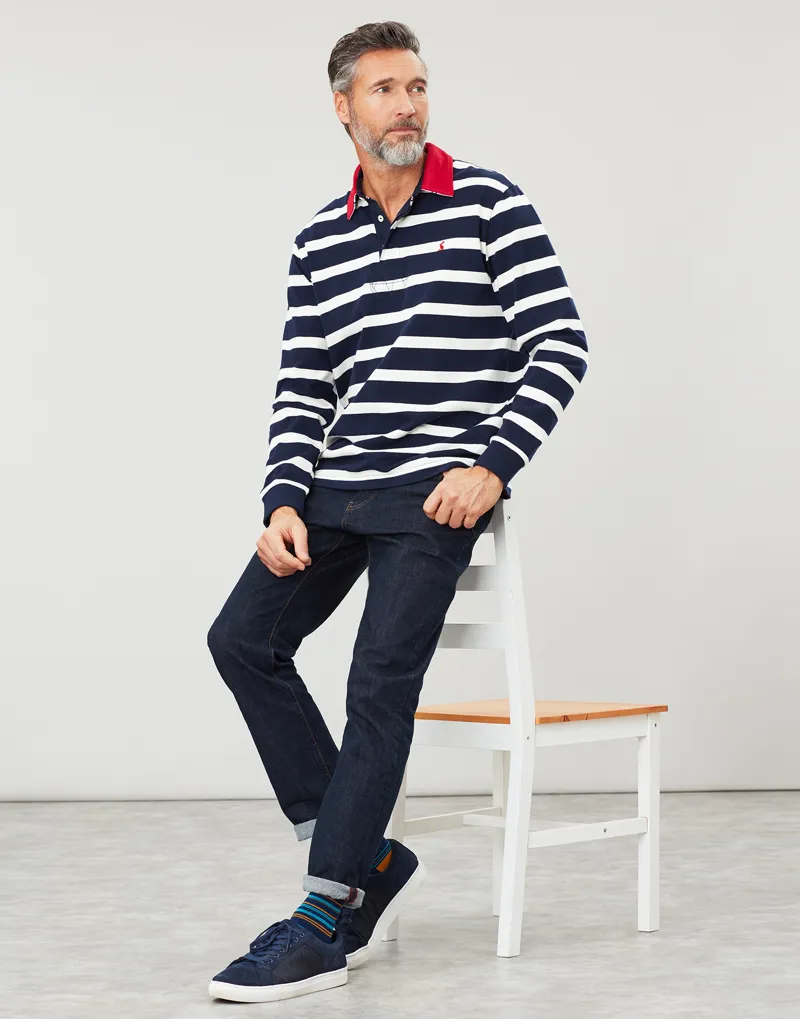 Joules Onside Rugby Shirt in Navy Cream Stripe-2