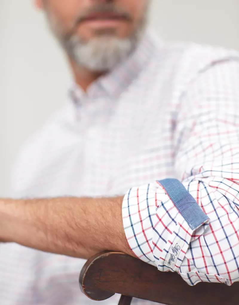 Joules Welford Classic Shirt in White Red Blue Check-4