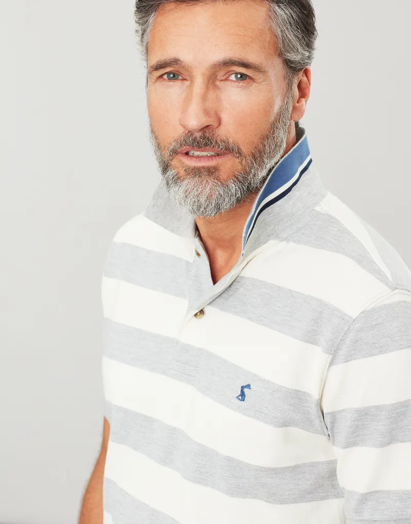 Joules Filbert Striped Polo in Grey Cream Stripe-3