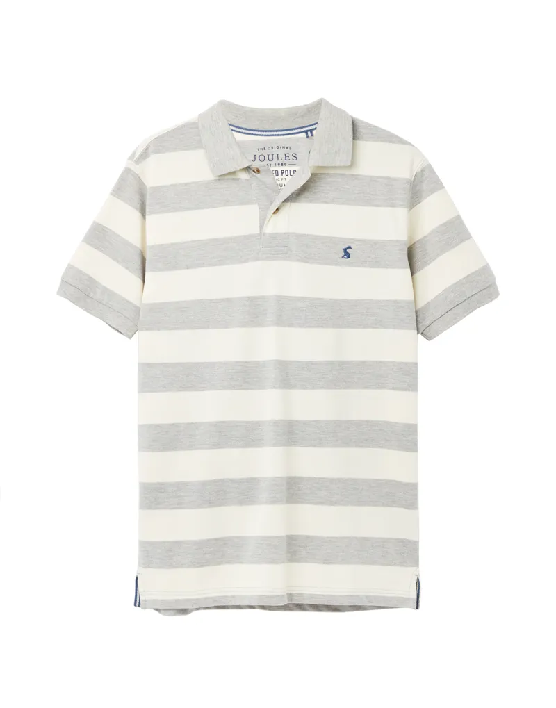 Joules Filbert Striped Polo in Grey Cream Stripe