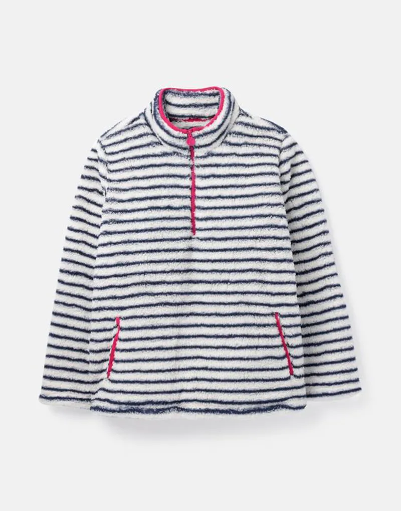 Joules Poly Zipped Neck Fleece Jumper Cream Navy Stripe