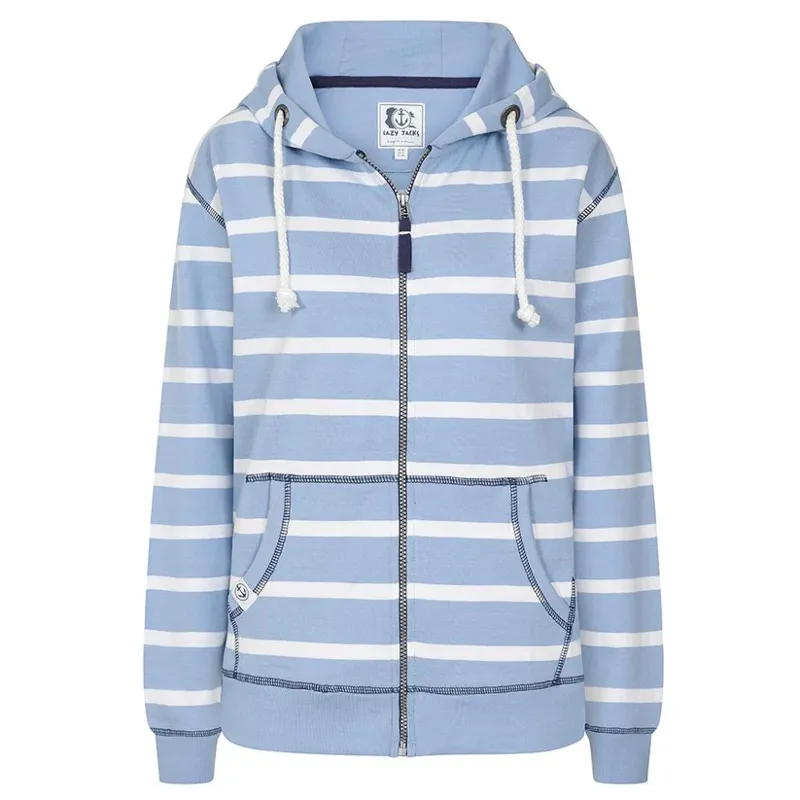 Lazy Jacks Striped Hooded Zip Sweater Sky
