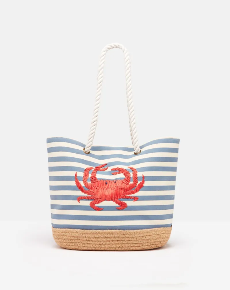 2020 Joules Tenby Canvas Espadrille Bag in Blue Crab Stripe