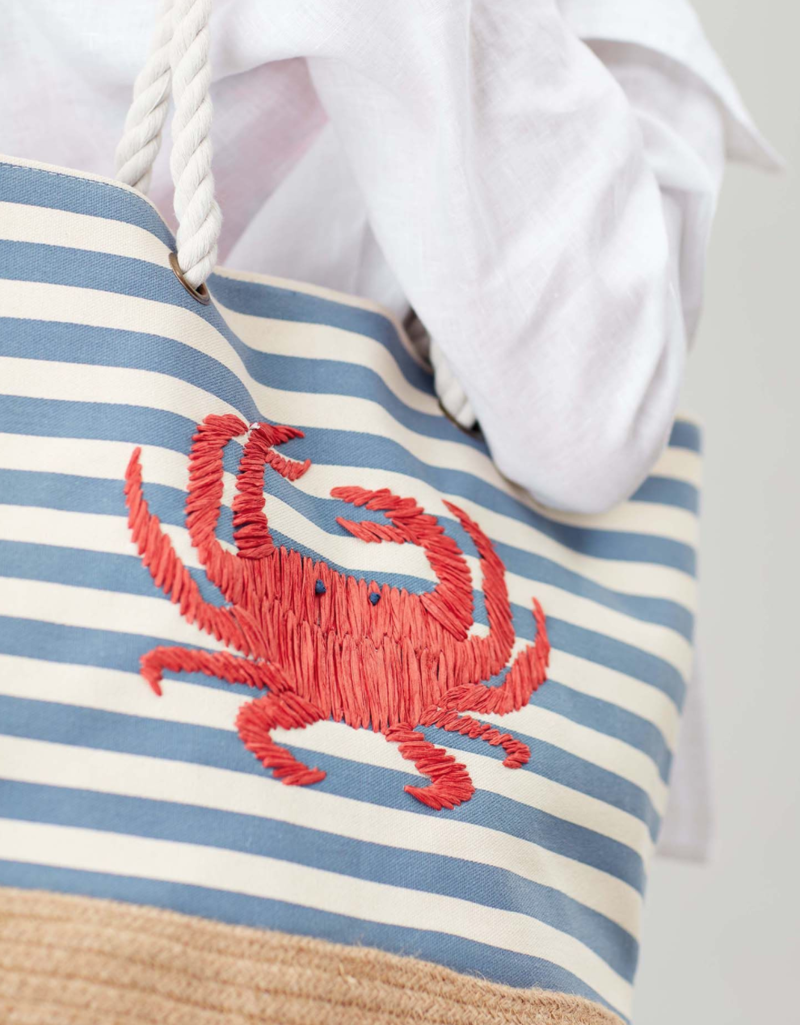 2020 Joules Tenby Canvas Espadrille Bag in Blue Crab Stripe-2