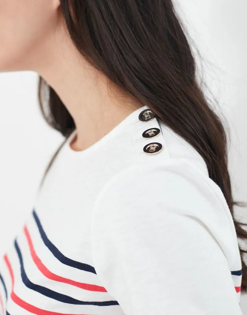 Joules Harbour Button Shoulder Striped Top-2