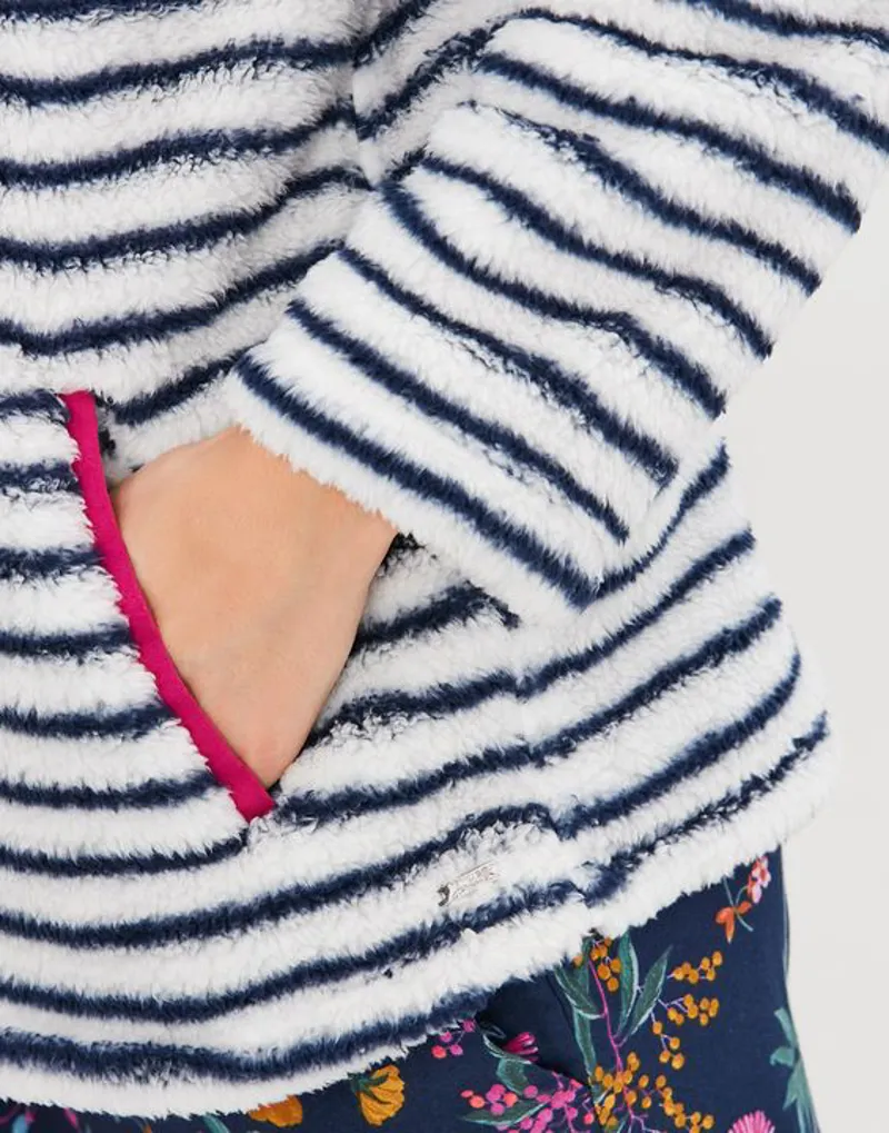 Joules Poly Zipped Neck Fleece Jumper Cream Navy Stripe-1