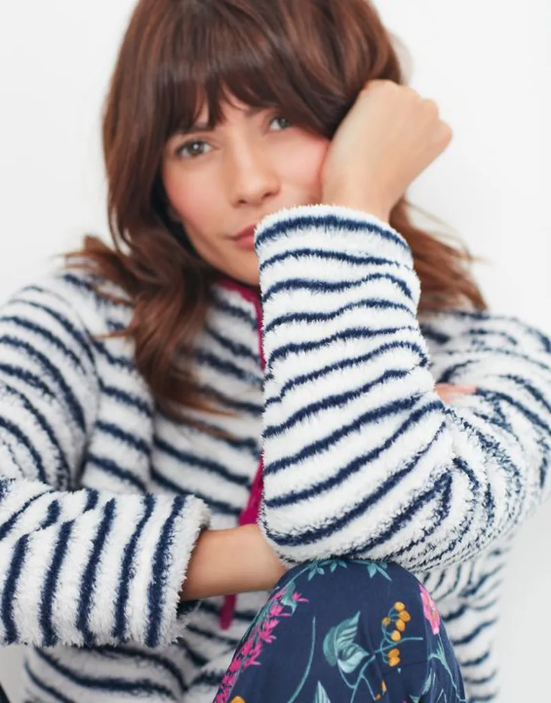Joules Poly Zipped Neck Fleece Jumper Cream Navy Stripe-2
